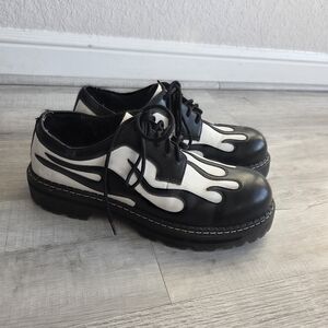 VTG Skechers Flame Oxford Shoes Black White Size 13 Men Flaws 90s Goth Leather